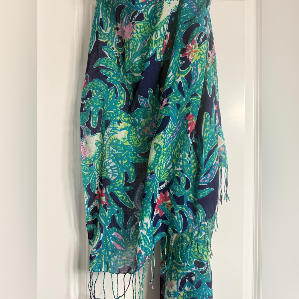 Lilly Pulitzer Murfee Silk & Cashmere Scarf Wrap Multicolor Floral 27”X 64”